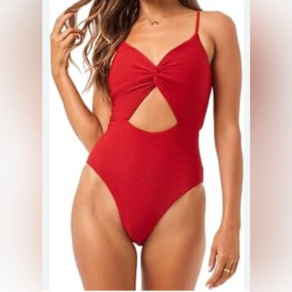 SO Red Women's One Piece Swimsuit with Twist Front - Picture 1 of 7